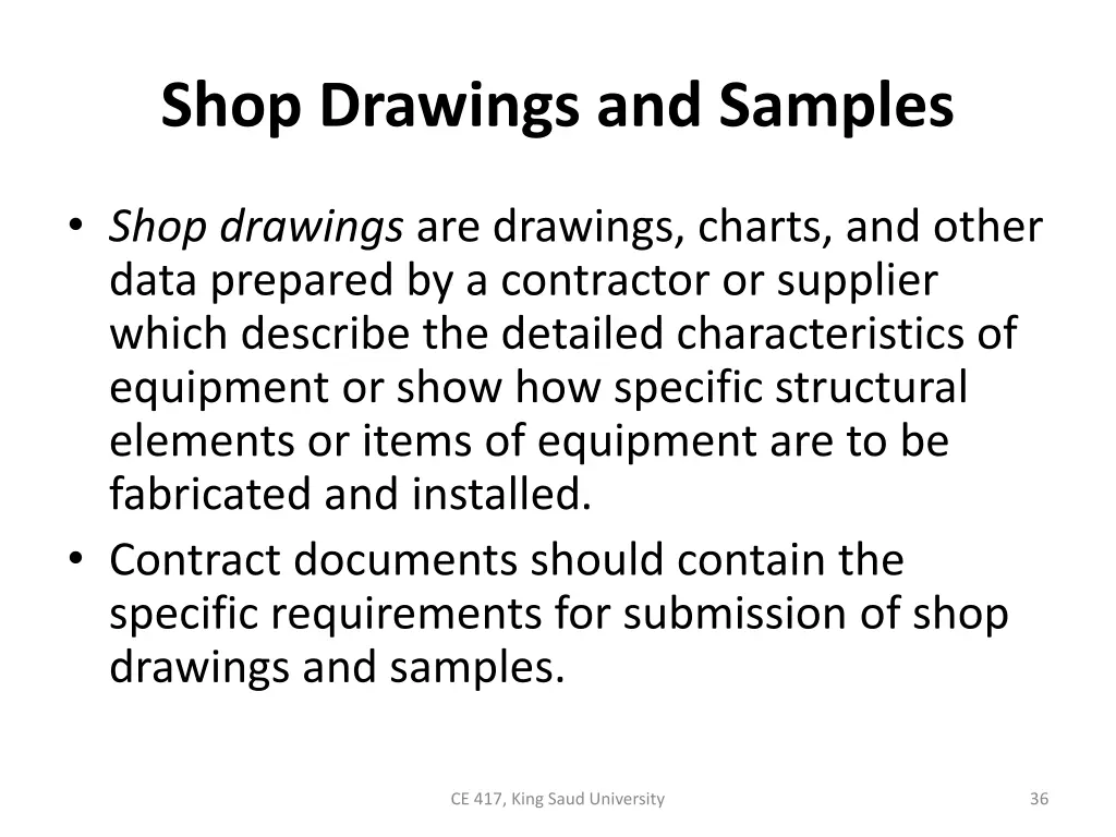 shop drawings and samples