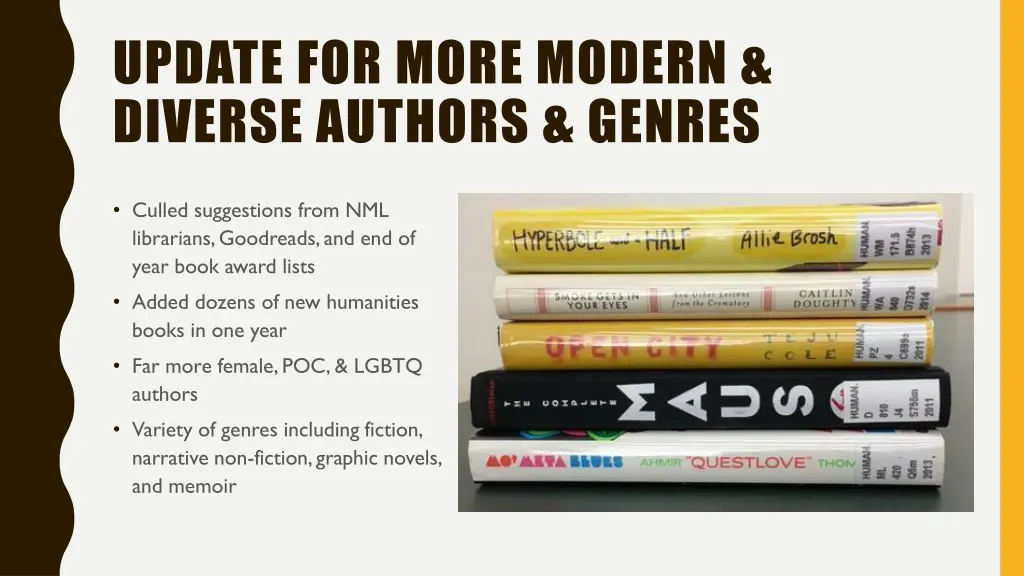 update for more modern diverse authors genres