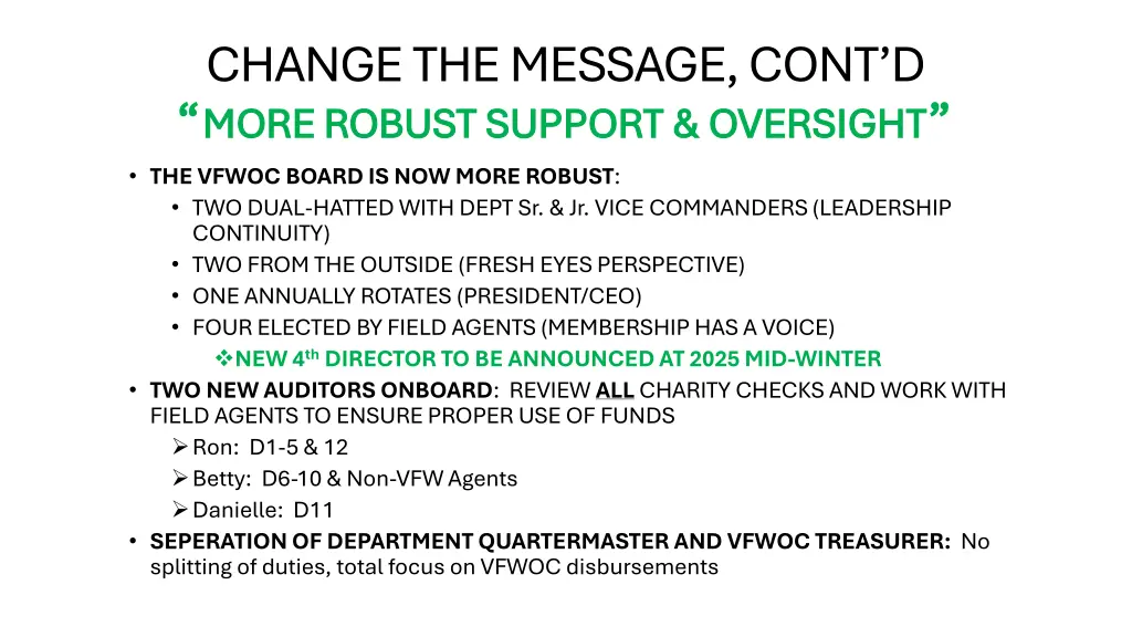 change the message cont d more robust support