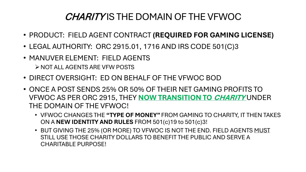 charity charity is the domain of the vfwoc