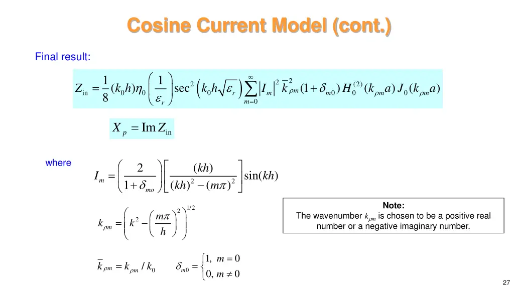 cosine current model cont