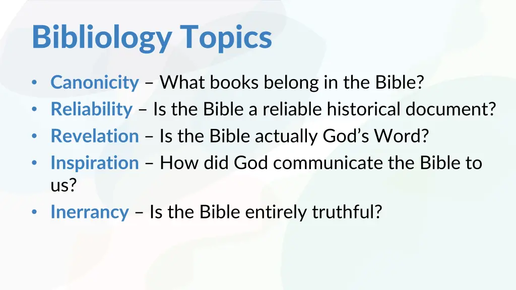 bibliology topics 1