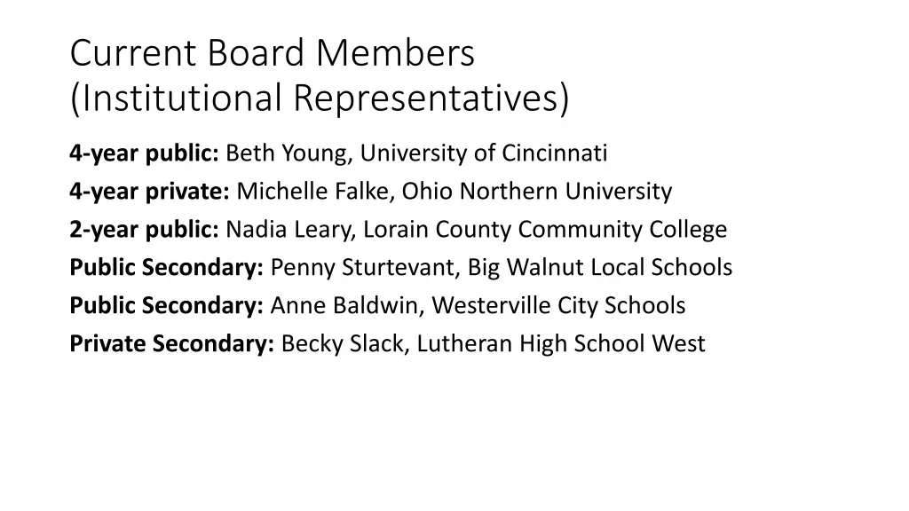 current board members institutional