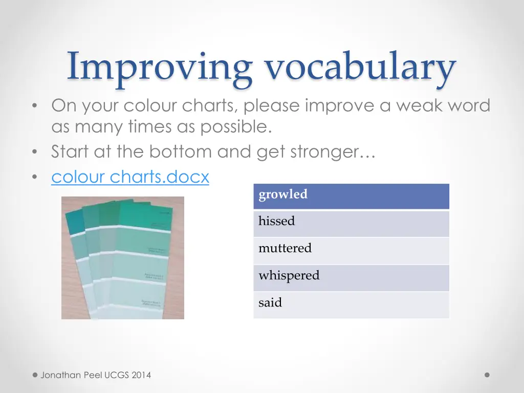 improving vocabulary on your colour charts please
