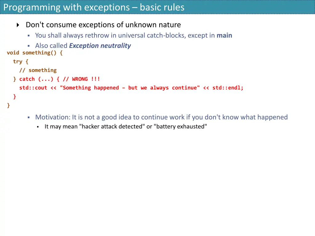 programming with exceptions basic rules 2