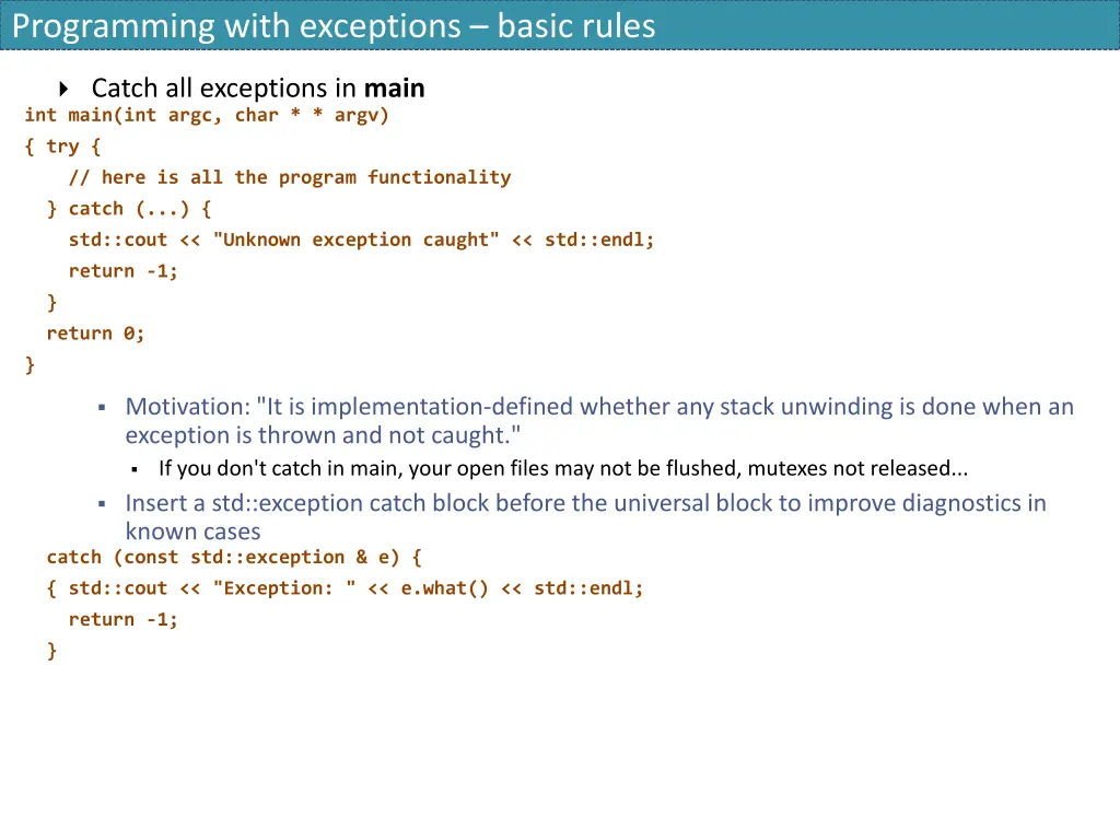 programming with exceptions basic rules