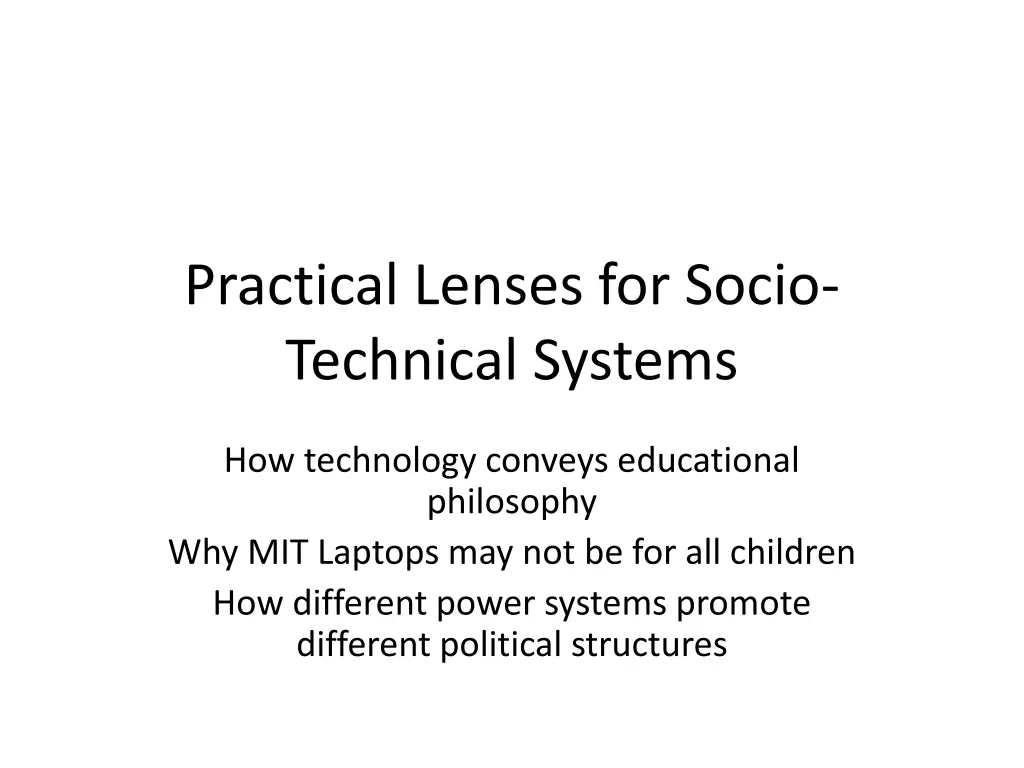 practical lenses for socio technical systems