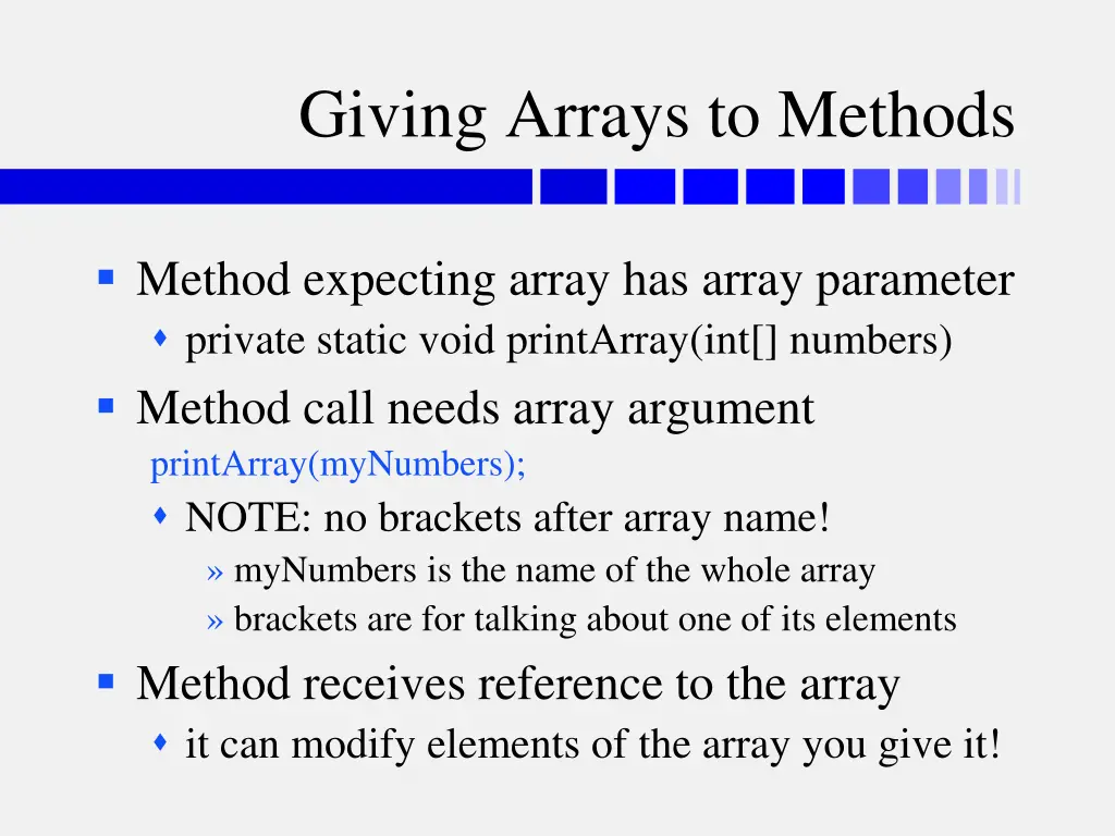 giving arrays to methods