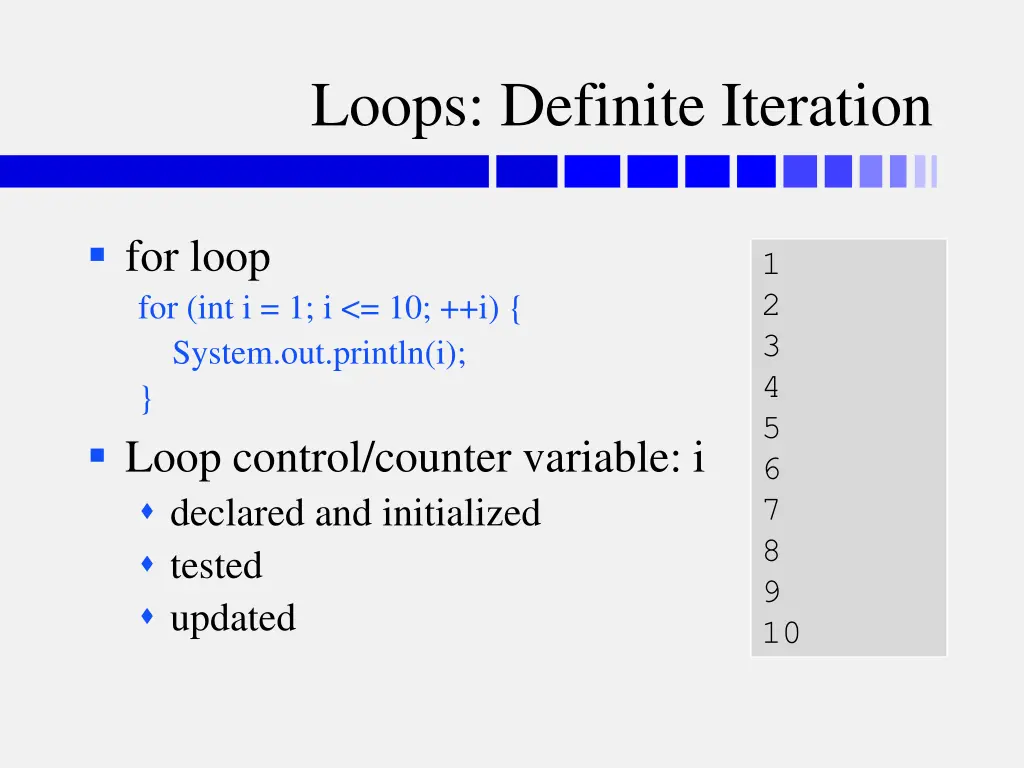 loops definite iteration