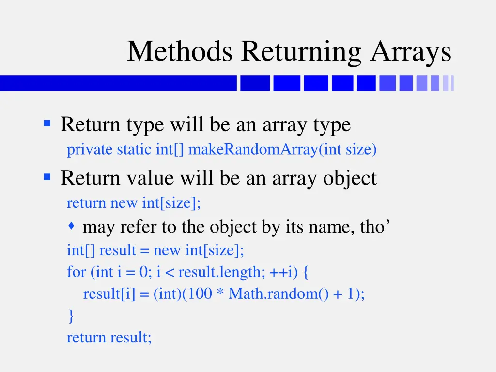 methods returning arrays