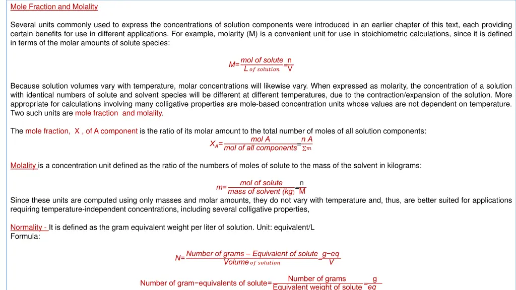 mole fraction and molality