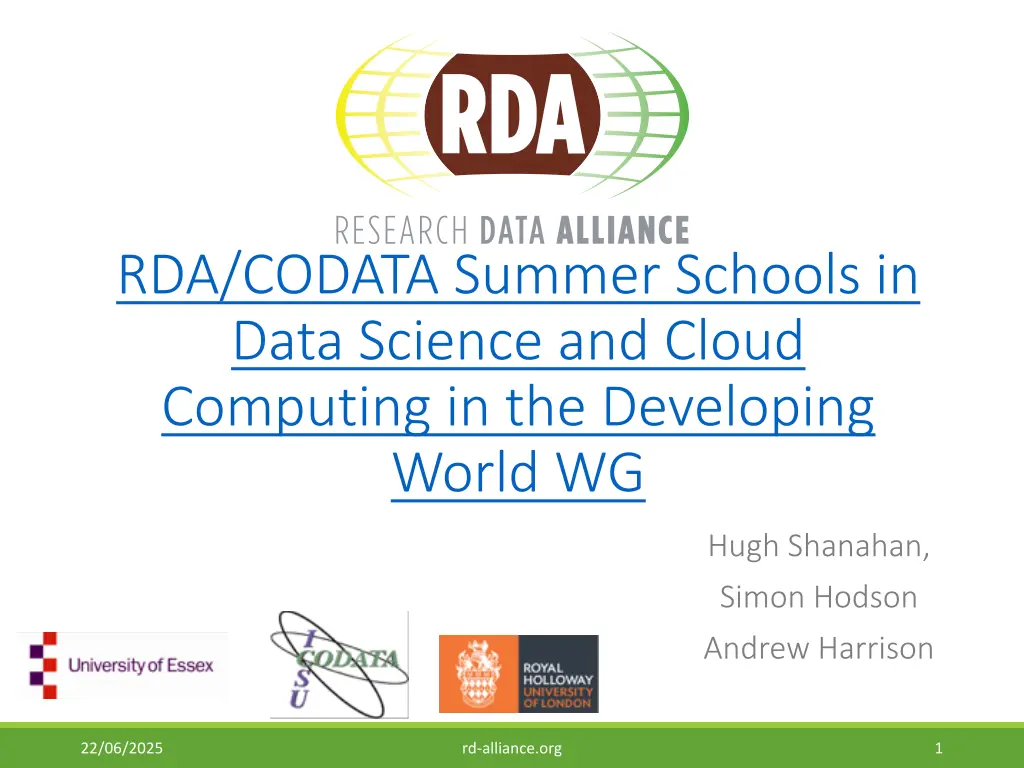 rda codata summer schools in data science