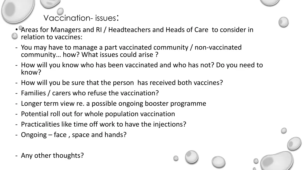 vaccination issues areas for managers