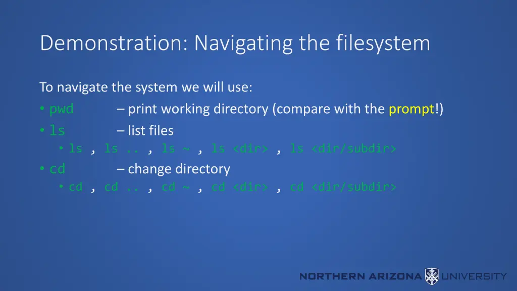 demonstration navigating the filesystem