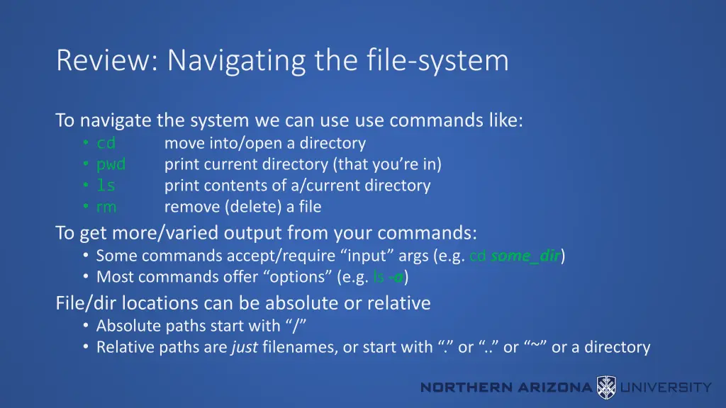 review navigating the file system