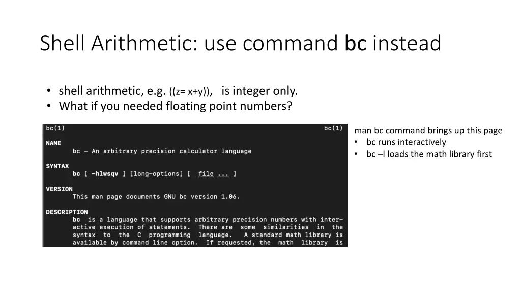 shell arithmetic use command bc instead
