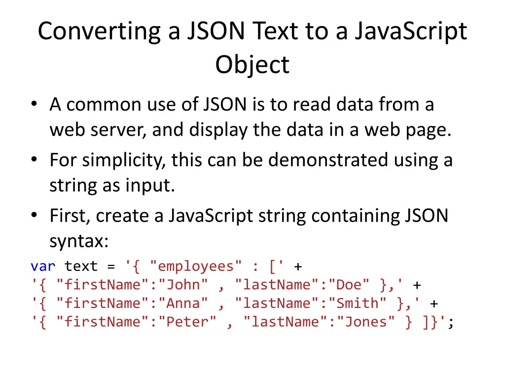 converting a json text to a javascript object