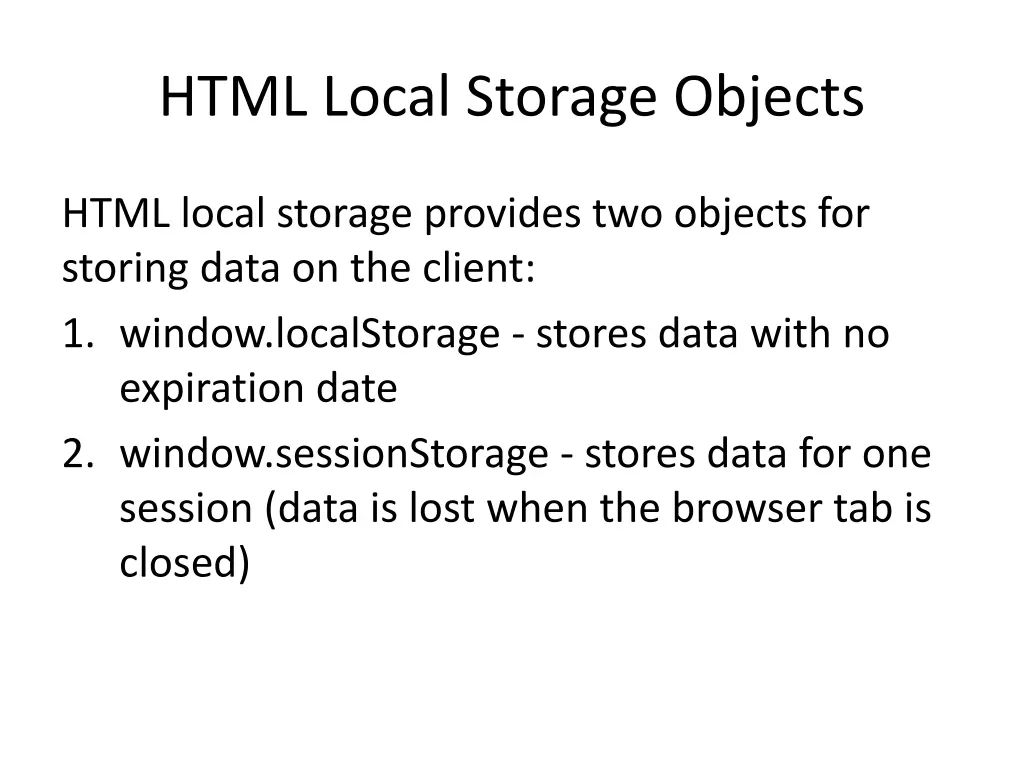 html local storage objects