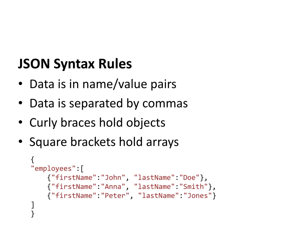 json syntax rules data is in name value pairs