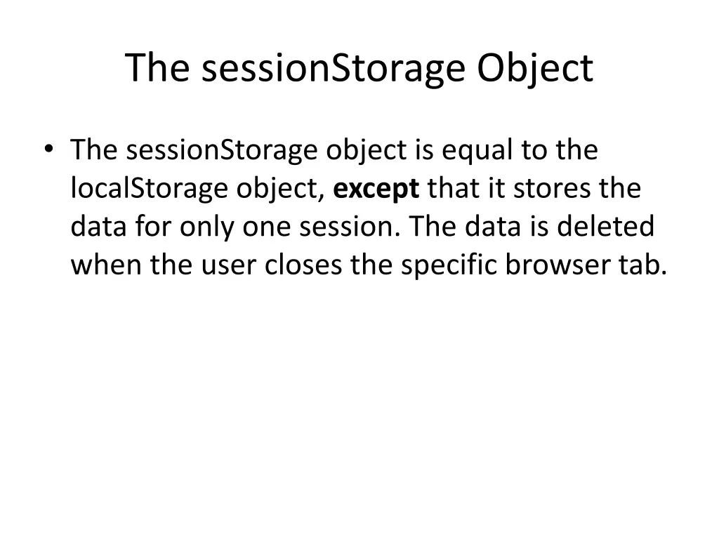 the sessionstorage object