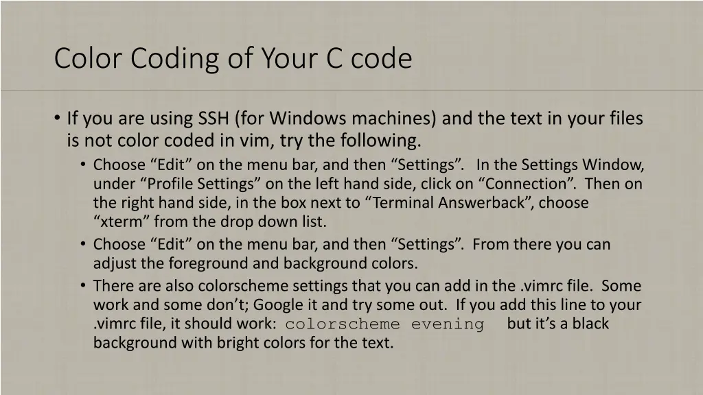 color coding of your c code