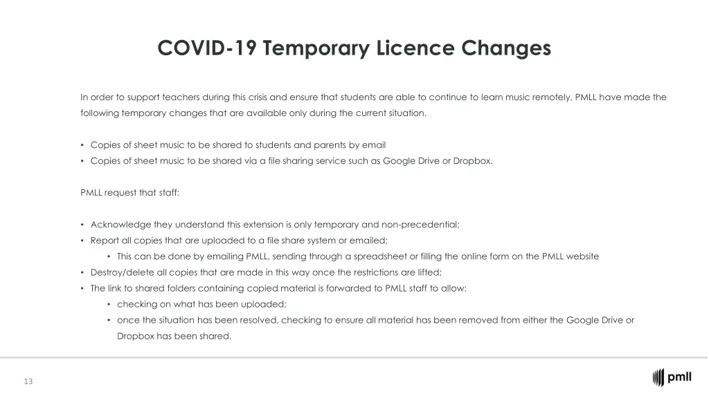 covid 19 temporary licence changes