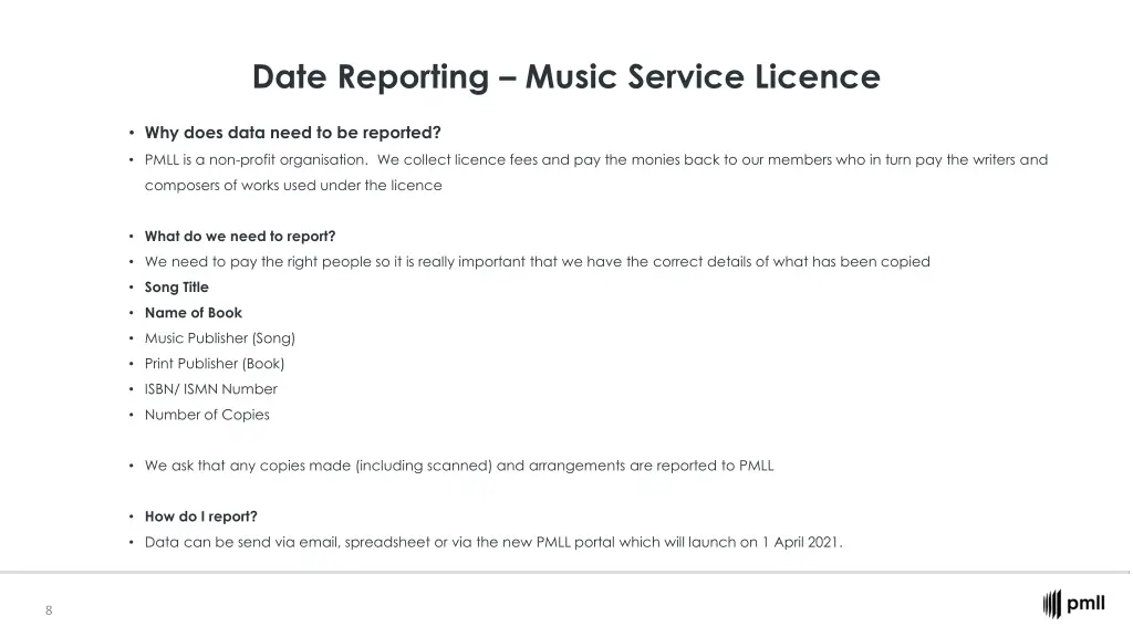 date reporting music service licence