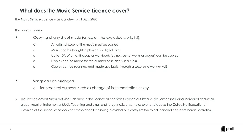 what does the music service licence cover