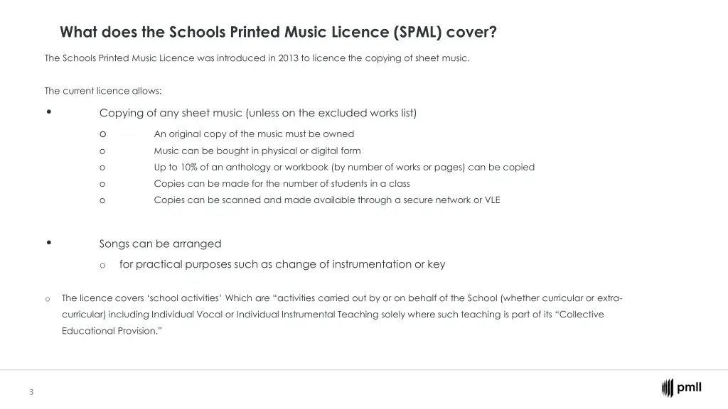 what does the schools printed music licence spml