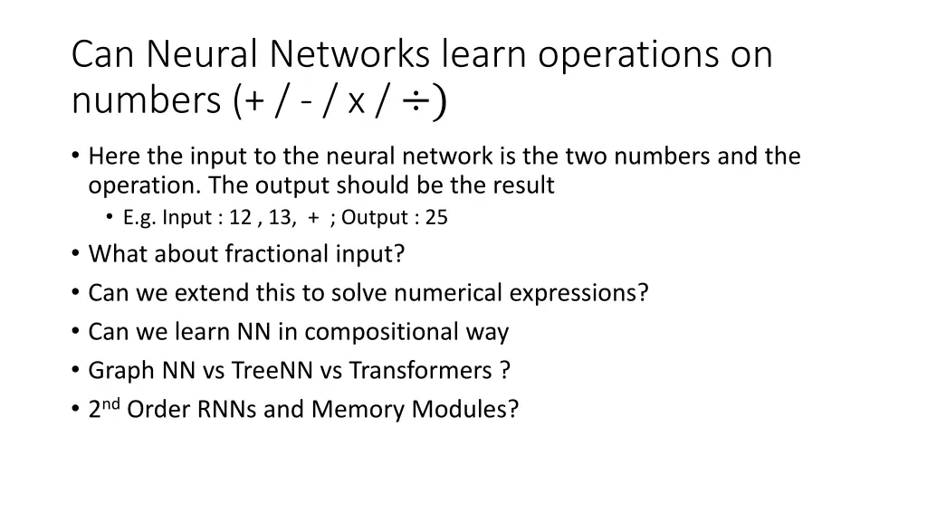 can neural networks learn operations on numbers x