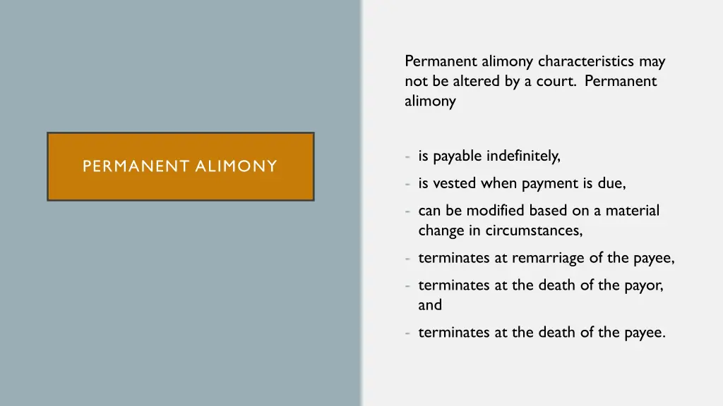 permanent alimony characteristics