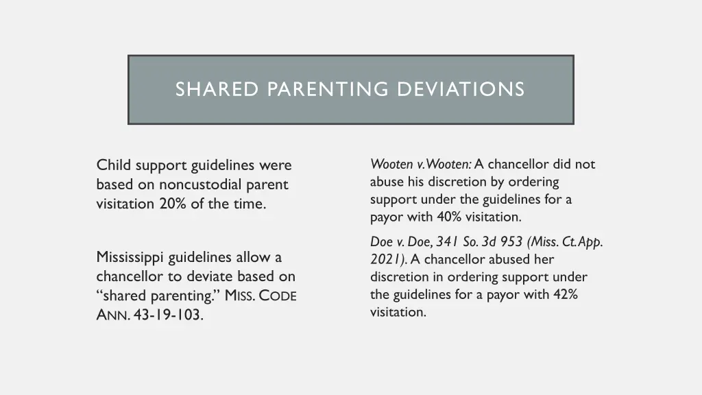 shared parenting deviations