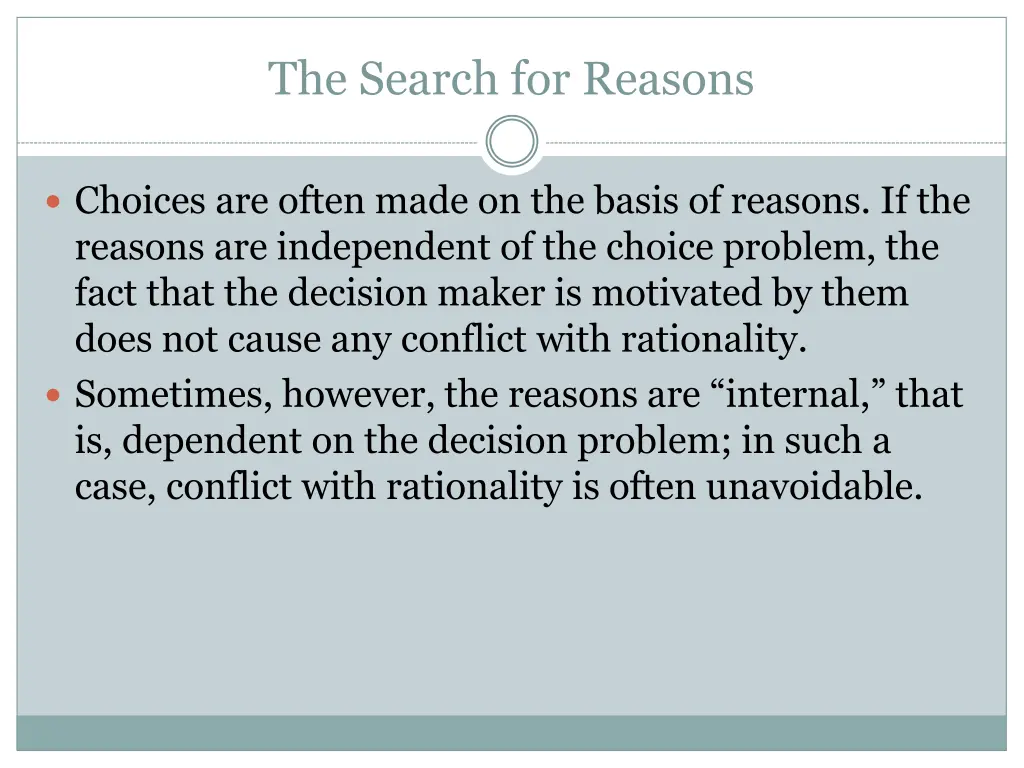 the search for reasons