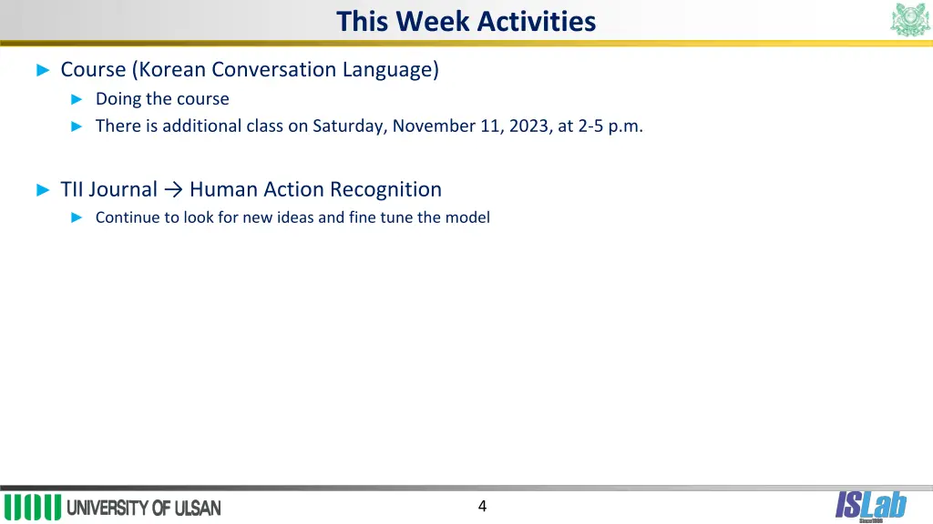 this week activities