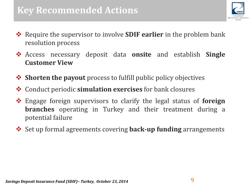 key recommended actions