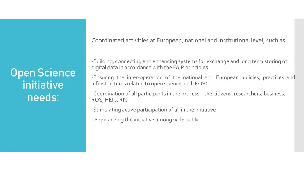 coordinated activities at european national