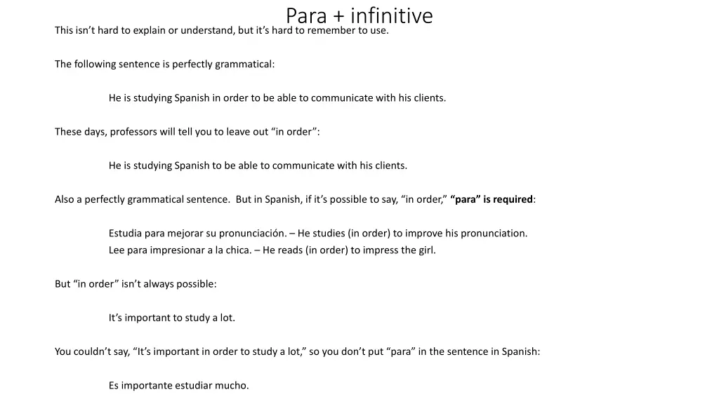 para infinitive