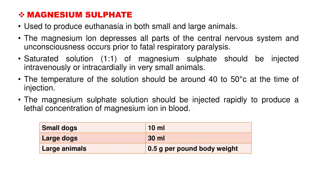 magnesium sulphate used to produce euthanasia
