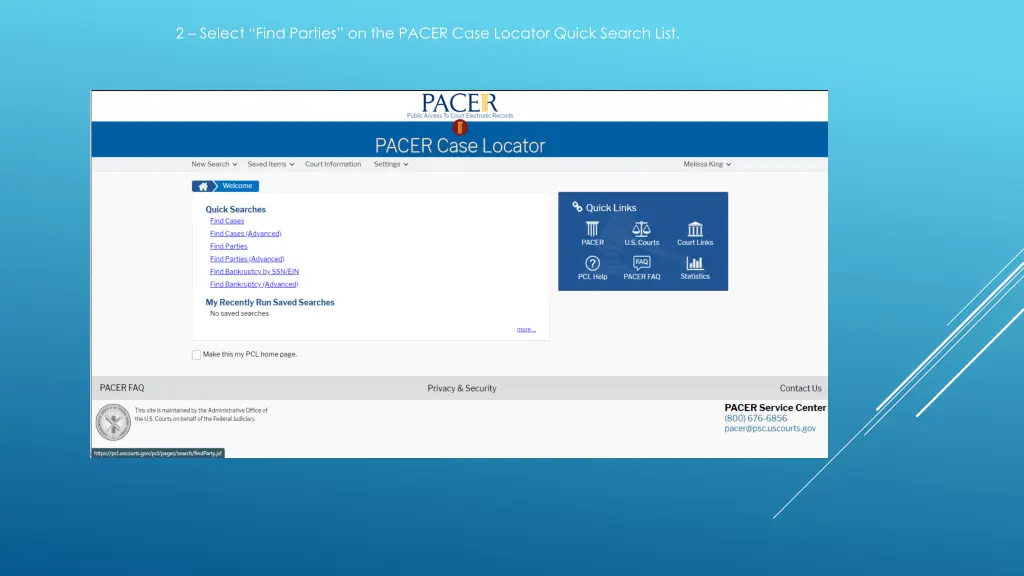 2 select find parties on the pacer case locator