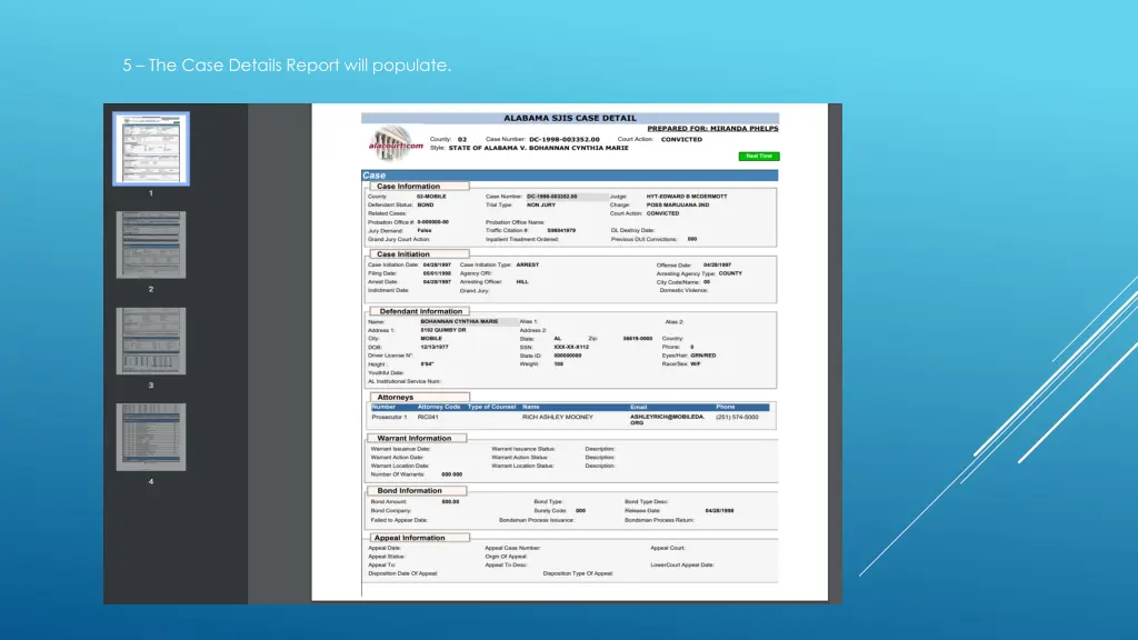 5 the case details report will populate