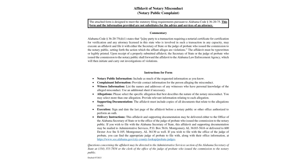 affidavit of notary misconduct notary public