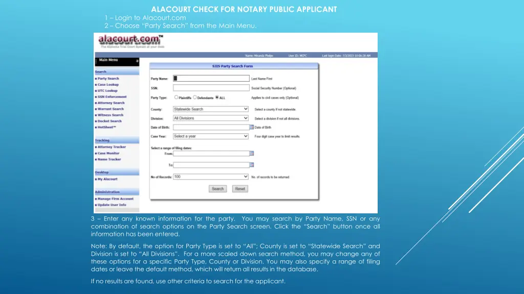 alacourt check for notary public applicant
