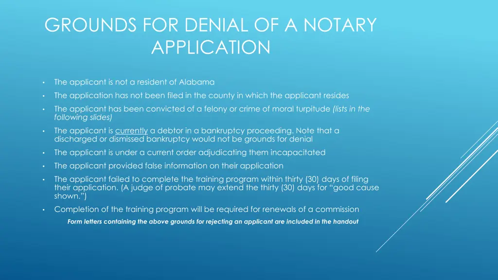 grounds for denial of a notary application