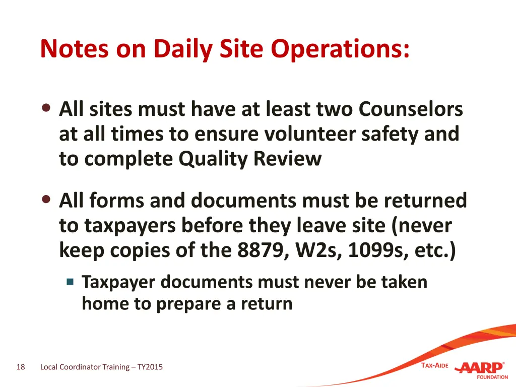 notes on daily site operations