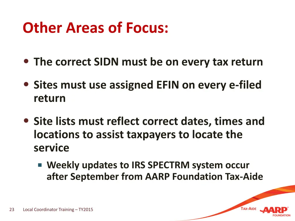 other areas of focus