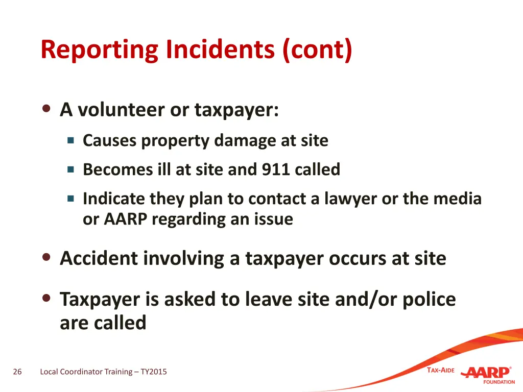 reporting incidents cont