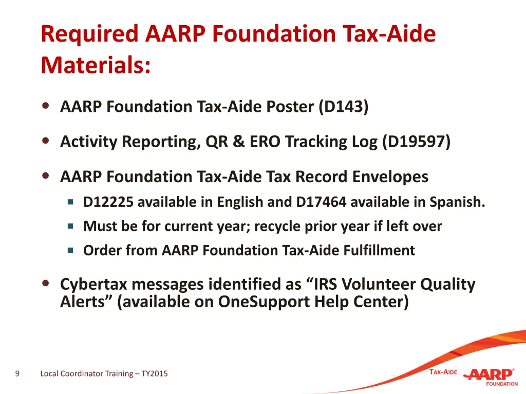 required aarp foundation tax aide materials