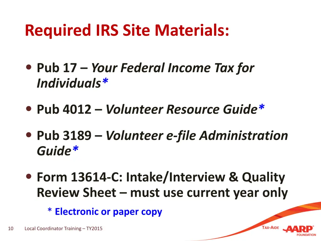 required irs site materials