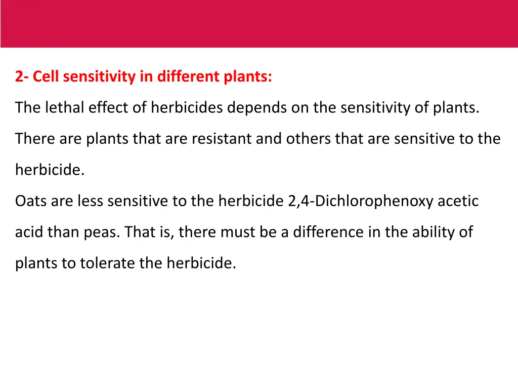 2 cell sensitivity in different plants