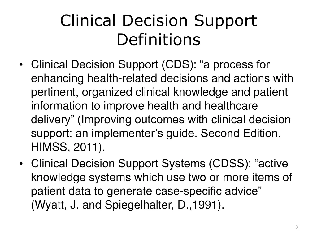 clinical decision support definitions
